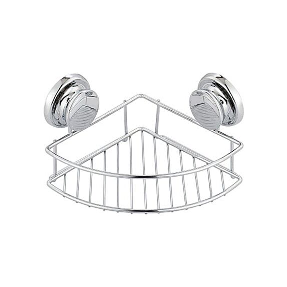 Étagère d'angle métal avec ventouses - chrome