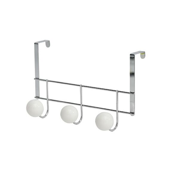 Patère métal 3 boules resine blanche gros diamètre chrome/blanc - TENDANCE