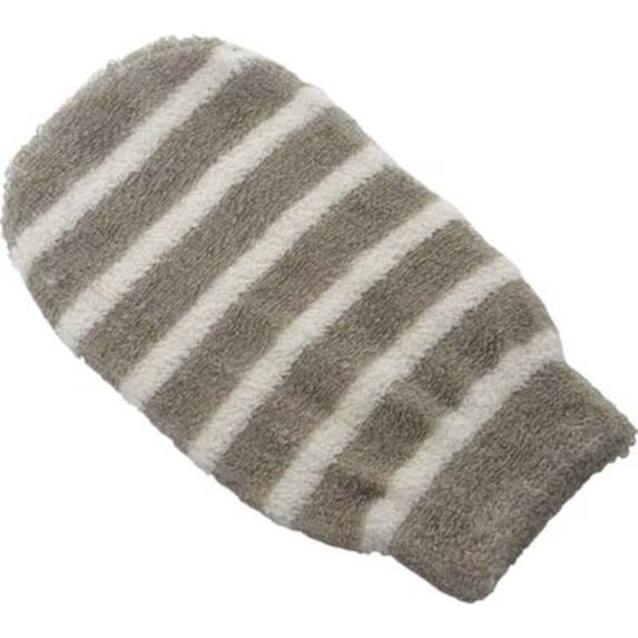 Gant de toilette lin/coton rayé taupe/crème - TENDANCE