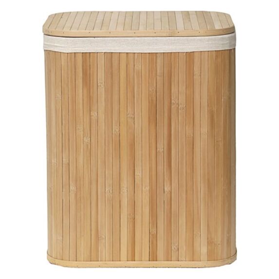 Panière à linge rectangulaire grand modèle bambou - bambou/ tissu lin