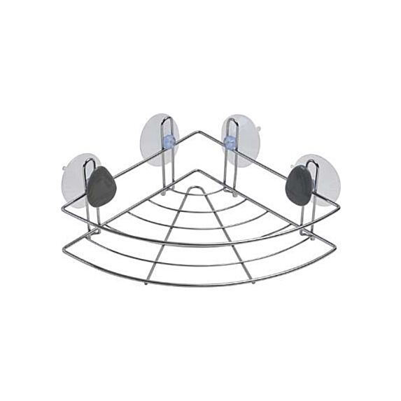 Étagère métal d'angle sur 4 ventouses/2 déco - galet gris