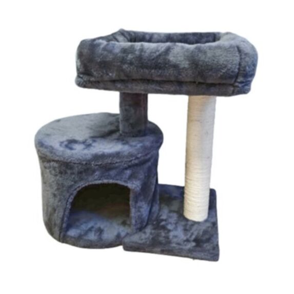 Arbre à chat 1 niveau grotte plateforme 49 x 32 x 51 cm peluche grise - ZAMIBO
