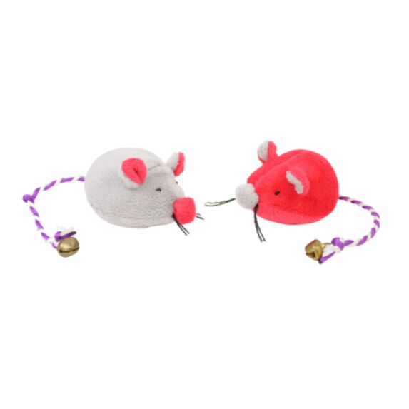 Peluche souris grelot 6 x 9 x 4 cm rouge gris x2 - ZAMIBO