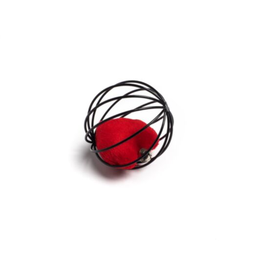 Boule cage noir avec cœur rouge fourrure 6 cm - ZAMIBO