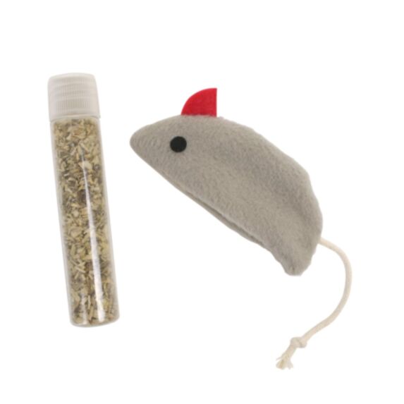 Souris tissu à remplir tube d'herbe à chat 16 x 4 cm gris - ZAMIBO