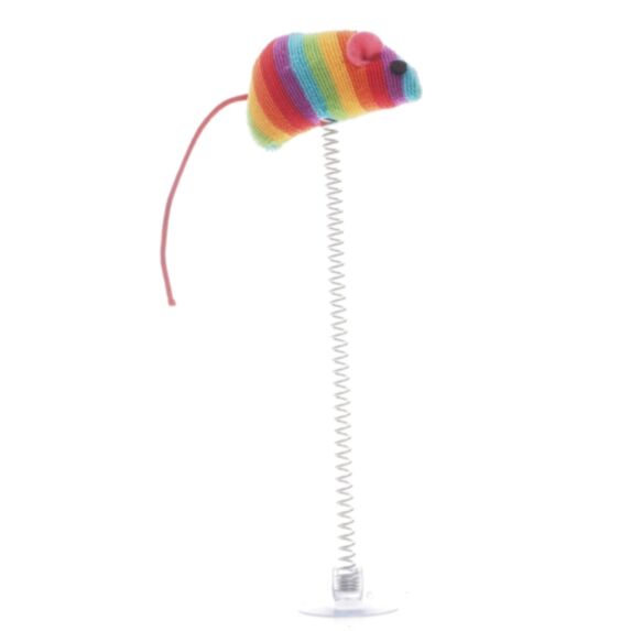 Souris ficelle multicolore sur ressort à ventouse 20 cm - ZAMIBO