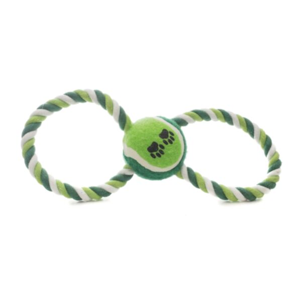 Corde forme 8+balle centrale tennis 6 cm 25 x 8 cm corde 1.5 cm vert-bleu - ZAMIBO