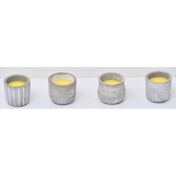 Bougie citronnelle pot ciment nature 4 motifs, petit modèle gris x1 - LUANCE