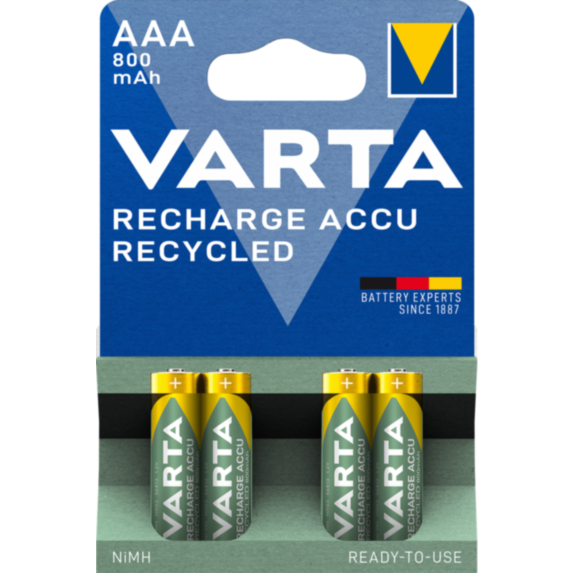 4 piles rechargeables recyclées AAA 800mAh - VARTA