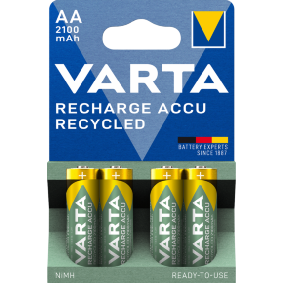 4 piles rechargeables recyclées AA 2100mAh - VARTA