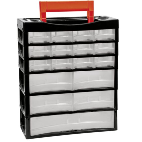 Casier de rangement 17 tiroirs 31,8 x 13,5 x 38 cm noir/transparent - TOOD