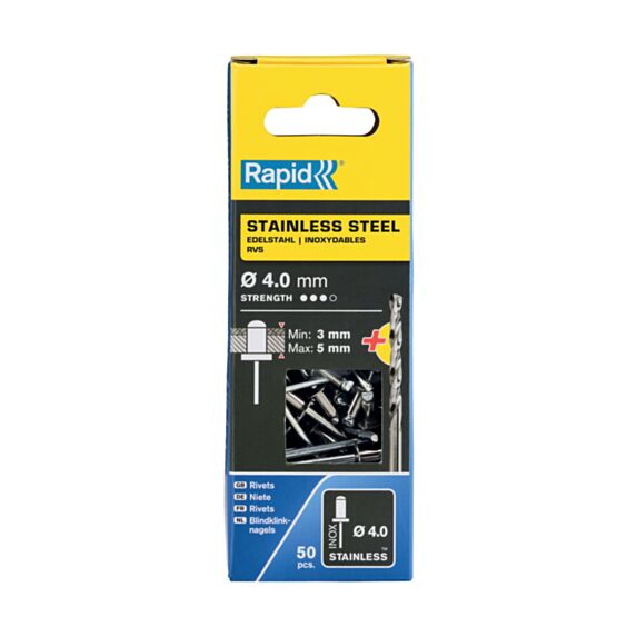 50 rivets inox Ø4 x 8mm + foret - RAPID