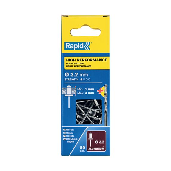 50 rivets hautes performances alu Ø3,2 x 6 mm + foret - RAPID