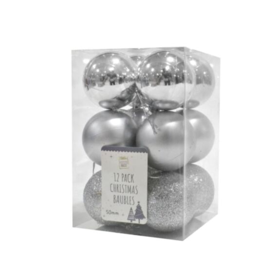 Lot de 12 boules de Noël brillantes argenté - UBL