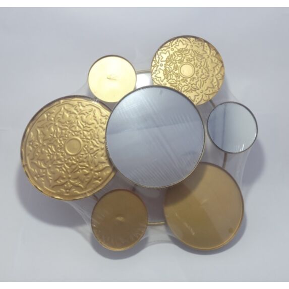 Déco murale métal Ø35 x H7 cm miroir D15 cm doré