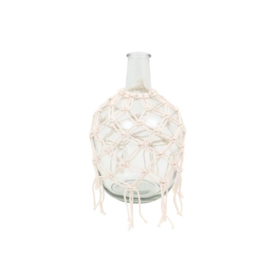 Bouteille déco en verre tressé/cordage laché Ø18 x H30 cm