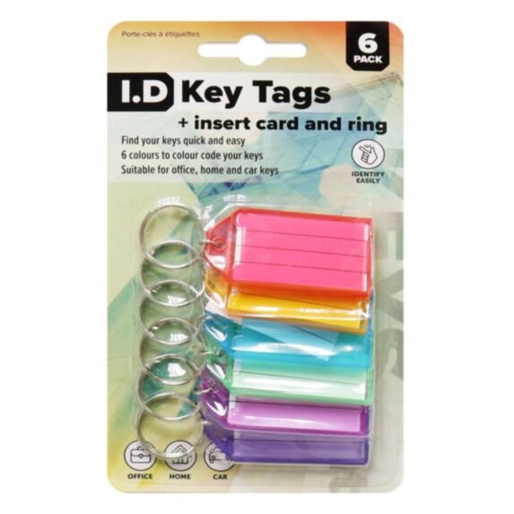 Lot de 6 porte-clés étiquette colorés - UBL