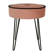Tabouret velours liseré noir Ø35 x H39 cm rose - OSTARIA