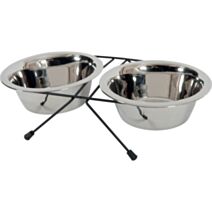 Support métal antidérapant avec 2 bols inox 700 ml