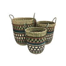 Panier tressé jonc de mer bleu/vert Ø33/26 x H40/50cm - KB8