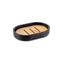 Porte savon polyrésine noir mat/bambou - TENDANCE