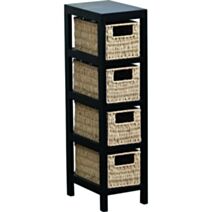 Meuble MDF 4 paniers tressés naturel/ noir - TENDANCE