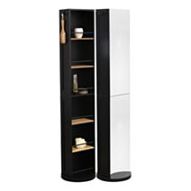 Colonne pivotante rangement et miroir noir/effet bois - TENDANCE