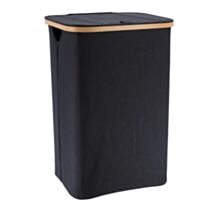 Panière à linge pliable rectangulaire bambou/noir - TENDANCE