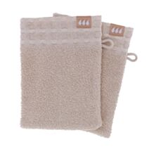 2 gants de toilette 15 x 21cm 100% coton beige - TENDANCE