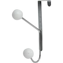 Patère métal 2 crochets resine blanche - chrome/blanc