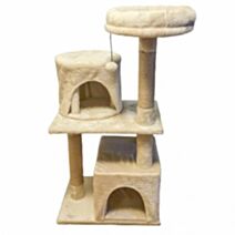 Arbre à chat 2 niveaux 2 grottes 48 x 40 x 93 cm corde jute peluche beige - ZAMIBO