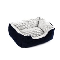 Panier velours côtélé contour bleu intérieur bouclé gris 50 x 40 x 26 cm - ZAMIBO