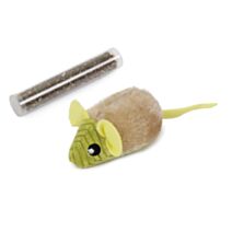 Souris peluche à remplir tube d'herbe à chat 105 x 6 cm beige/vert - ZAMIBO