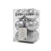 Lot de 12 boules de Noël brillantes argenté - UBL