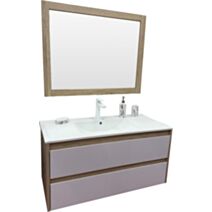 Meuble salle de bain Tina avec miroir, 100 cm en bois et blanc - AHOME