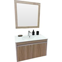Meuble salle de bain Lola avec miroir, 80 cm en bois et blanc - AHOME