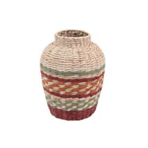 Vase déco tressé en rafia Ø22 x H32 cm vert/marron