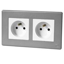 Double prise de courant avec terre 16A blanc avec plaque anthracite avant - MK HONEYWELL